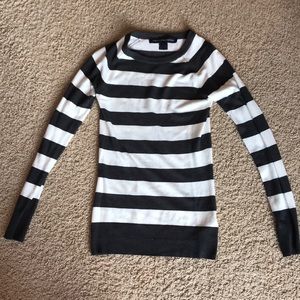 French Connection Gray and White Striped Sweater S